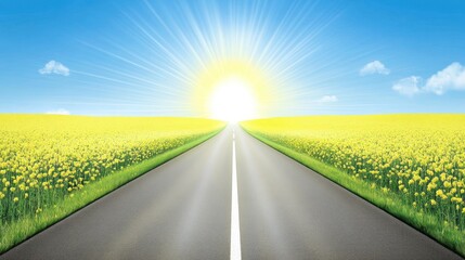 Asphalt Road Leading Towards a Sunny Horizon