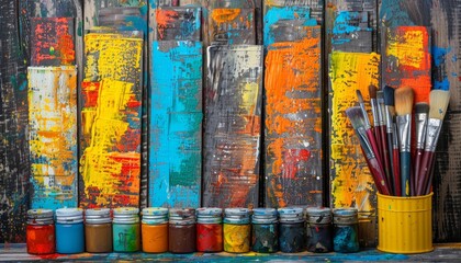 Inspiring creative studio  brushes, paints, and unfinished masterpieces awaiting completion