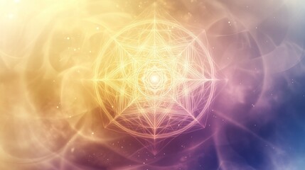 Abstract geometric design with a luminous star pattern set against a colorful, ethereal background.