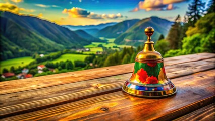 Vintage Reminder Bell on Wooden Table for Notifications and Alerts in Office or Home Environment