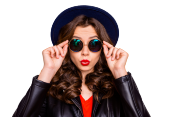 Closeup photo of amazing lady spending vacation abroad staring at low shopping prices wear stylish outfit isolated yellow color background