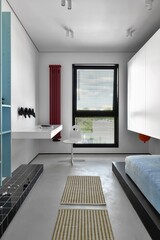A Modern Minimalist Bedroom with Natural Light and Clean Lines enhancing the spaces aesthetics