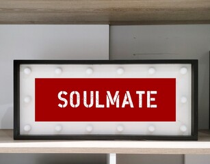 Frame with text written SOULMATE ,concept of person ideally suited to another as a close friend or...