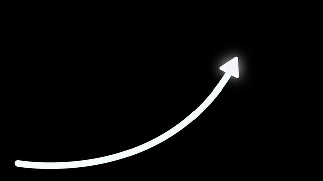 Rising arrow transparent channel. On the stock market, 2d bar graph chart with up arrow, 4k resolution.
