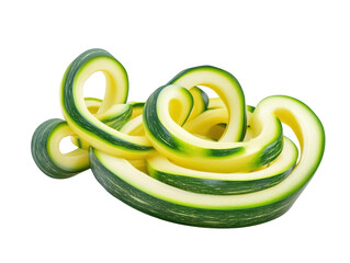Fresh zucchini spirals create vibrant and healthy dish isolated on a white background, transparent background.