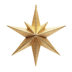 A single hanging gold glitter six-point Christmas star decor element on an isolated background