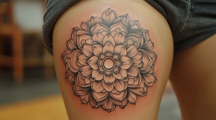 Detailed floral mandala tattoo
