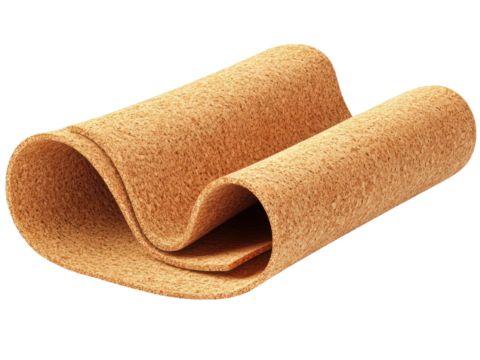 Cork material rolled up, isolated on a white background, transparent background.