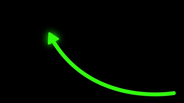 Rising arrow transparent channel. On the stock market, 2d bar graph chart with up arrow, 4k resolution.