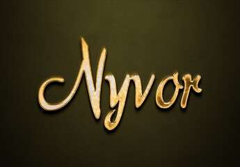 Old gold text effect of futuristic name Nyvor with 3D glossy style Mockup.