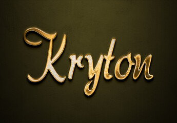 Old gold text effect of futuristic name Kryton with 3D glossy style Mockup.