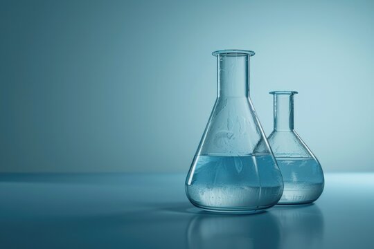 glass flask and beaker in medical health science of technology banner background