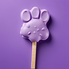 Ice cream on a stick in the shape of a paw print on a purple monochrome background