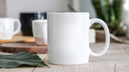 Blank White Coffee Mug On Wooden Table