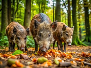 Wild Boars Foraging in the Forest: A Look at Their Natural Diet and Feeding Habits in Nature