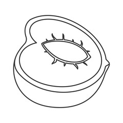 Half of peach fruit contour icon in outline style for fresh, minimal vector illustrations