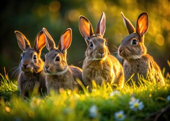 Fototapeta premium Wild rabbits in their natural habitat showcasing their fur textures and playful behavior in nature