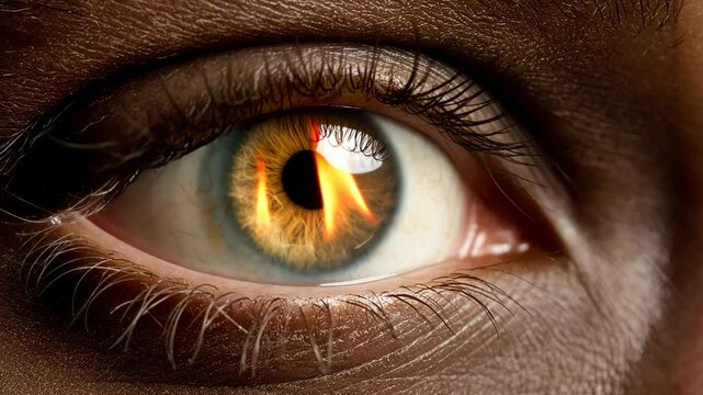 Eye Closeup with Subtle Flickering Flame in Iris