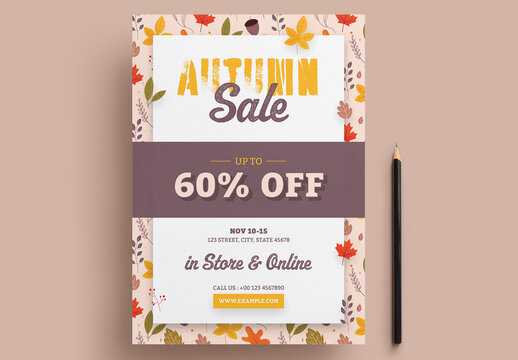 Autumn Sale Flyer Layout with Background Pattern Elements