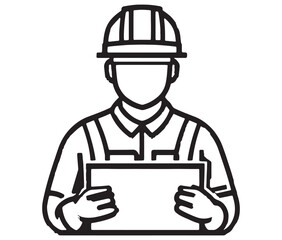 Worker with clipboard, Construction engineer, Engineer icon, Outline engineer vector