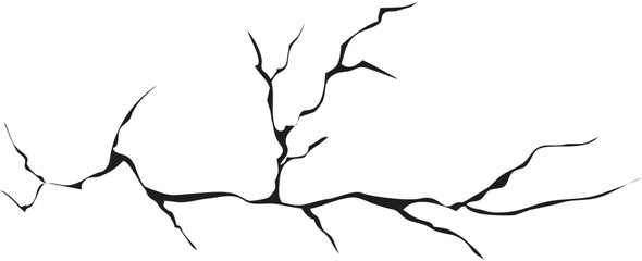 Cracked glass, wall, egg, fissures in ground top view. Concrete, crevices from disaster, surface from earthquake, Ruined breaked land surface doodle, hand drawn