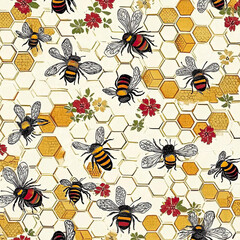 Beautiful Wallpaper with a Bee Design, Ideal Bees Poster or Graphic Resource for Creative Project, Ai Generative