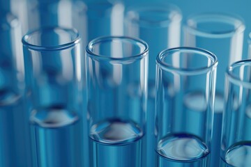 Test tubes closeup on blue background.