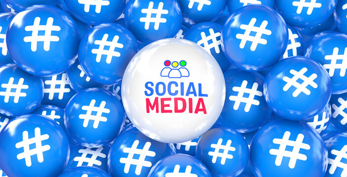 Social Media Hashtag, Social Media 3D Visual Presentation.