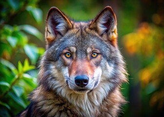 Obraz premium Majestic Portrait of a Wolf in Natural Habitat Showcasing Its Intense Gaze and Wild Beauty