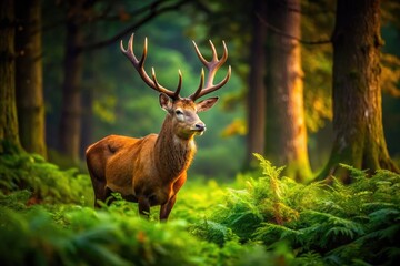 Majestic Prehistoric Deer Roaming Through Lush Green Forest in a Serene Natural Environment