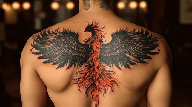 Phoenix tattoo on a male back. - Powered by Adobe