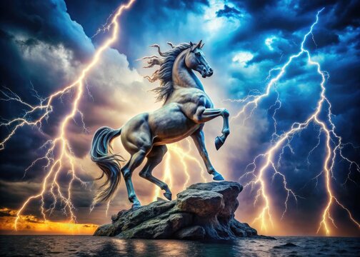 Majestic Representation of Typhoeus from Greek Mythology Surrounded by Thunder and Chaos