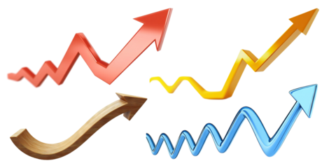 Set of upward arrow graphs showing rising trend, cut out