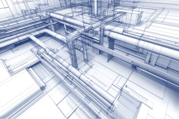 Obraz premium 3D Architectural Blueprint of a Ventilation System Design, Showcasing Technical Precision and Innovation