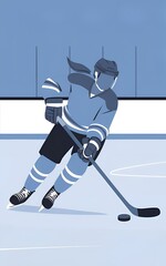 Obraz premium Minimalist silhouette of a female hockey player skating with a stick