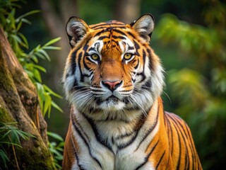 Fototapeta premium Majestic Tiger Background with Striking Orange and Black Stripes in a Natural Habitat Setting