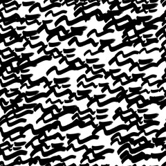 Seamless pattern with black wavy brush strokes