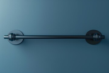 Simple black grab bar mounted on a smooth blue wall for safety in bathrooms or accessibility areas