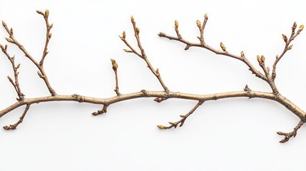 Fototapeta premium A close-up of a bare tree branch with buds on a white background.