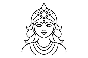 Durga devi line art vector, navratri outline vector illustration
