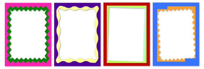 set of different colored geometric frames on transparent background