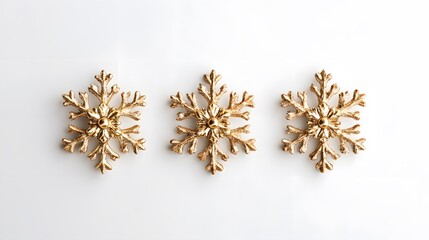 Golden snowflake ornaments on a white background