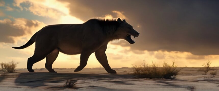 Andrewsarchus mongoliensis prehistoric carnivore mammal animal ultrawide 21:9 illustration
