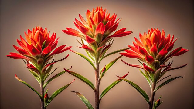 Vibrant desert Indian paintbrush flowers beautifully showcased on a lightbox, perfect for nature photography enthusiasts seeking to capture stunning floral artistry in vivid detail.
