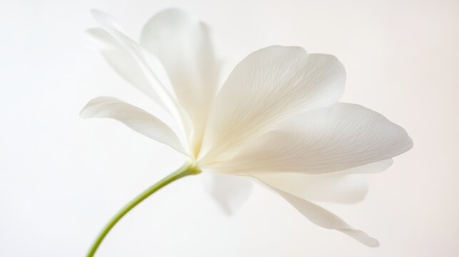 Elegant simplicity, single white flower in full bloom on green stem - Powered by Adobe