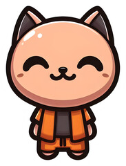 Cute cartoon cat character with big smile and orange outfit