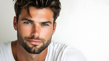 Obraz premium Handsome Man with Blue Eyes Looking at the Camera. 3D Character Illustration on pure background