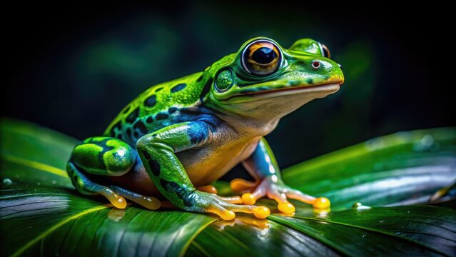 Male Pixie Frog Sitting on Leaf in Vibrant Green Habitat, Nature Photography of Unique Amphibian