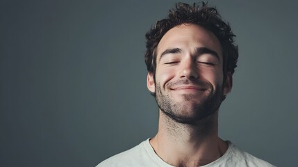 Obraz premium Smiling Man with Eyes Closed. 3D Character Illustration on pure background