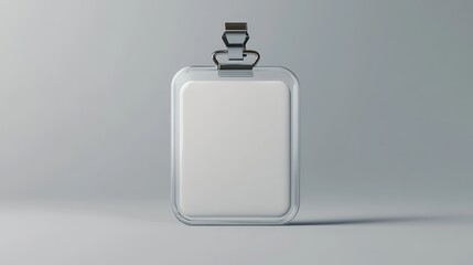 Blank white plastic id badge with lanyard on a solid color background, perfect mockup template for branding and design